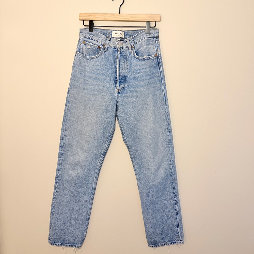 AGOLDE 90s High Rise Button Fly Medium Wash Straight Leg Jeans Denim Faded SZ 25